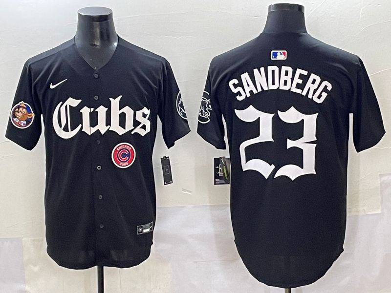 Men 2025 Chicago Cubs #23 Sandberg Black Five generations Joint Name Nike MLB Jersey style 18